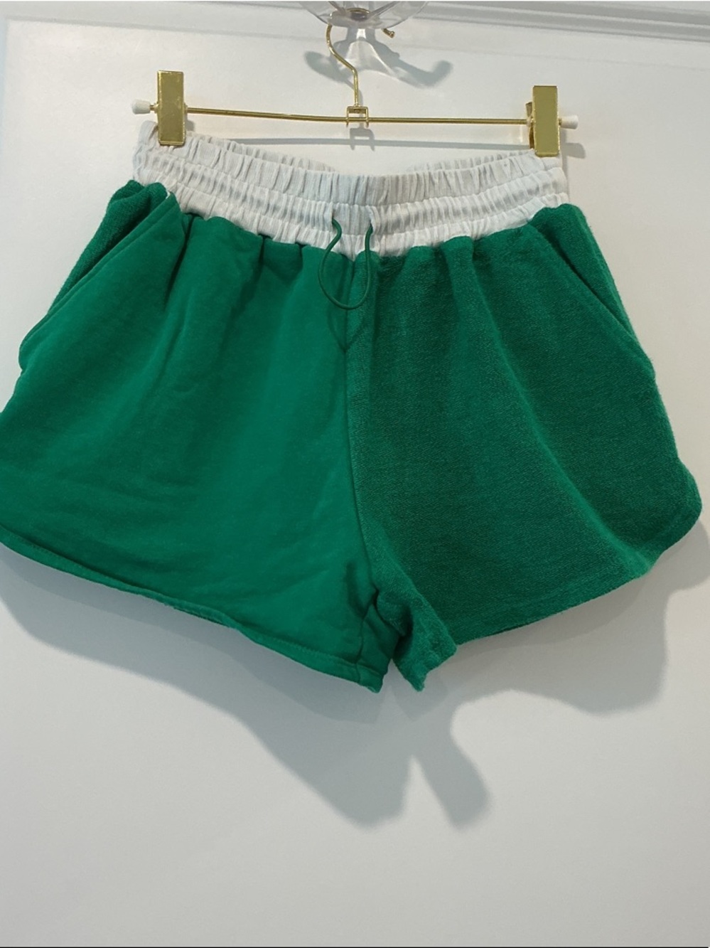 STAUD Green French Terry Bungee Waist Athletic Shorts